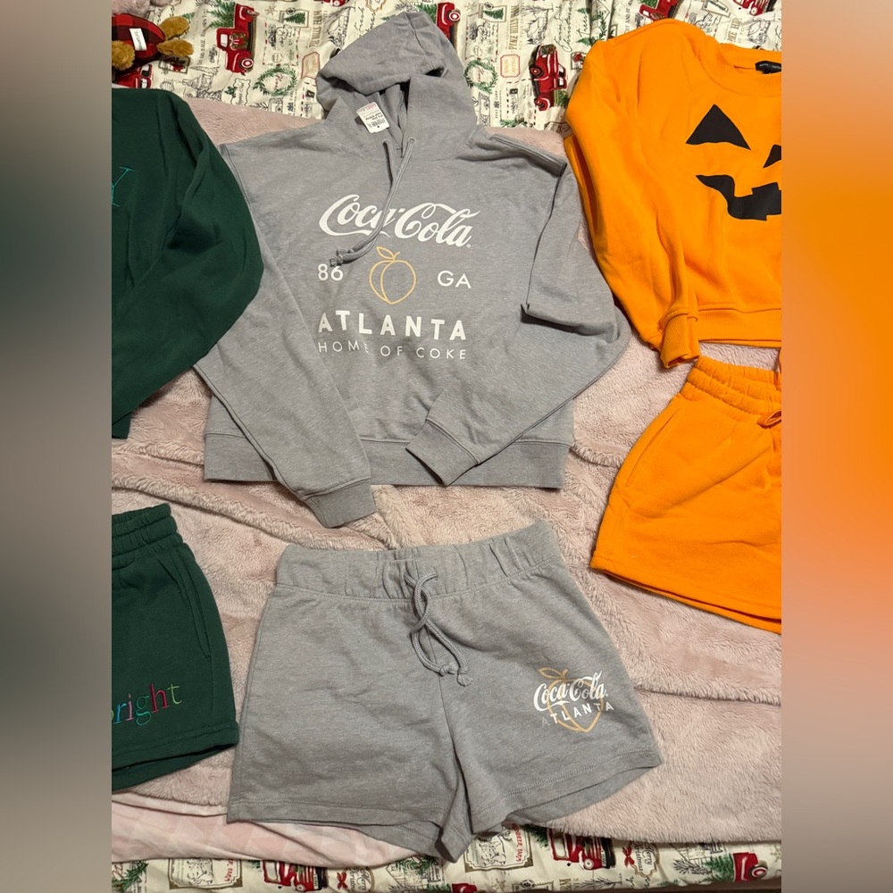 Coca-Cola Gray Hoodie with short and Christmas set and Halloween set